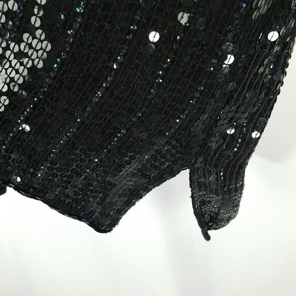 Design Assets Women top black silk lined beaded and sequined VTG 2X‎ - Picture 5 of 8